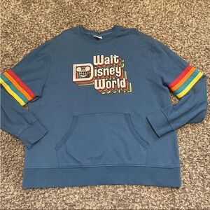 Walt Disney World Sweatshirt Mens XXL Blue Long Sleeve Crew Pocket Retro Logo